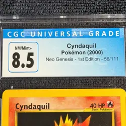 Pokemon Cyndaquil 1st Ed. 56/111 CGC 8.5 NM/M+ Blue Label 2000 Neo Genesis TCG - Image 3