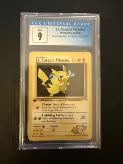Pokemon TCG Lt. Surge's Pikachu 1st Edition Gym Heroes 81/132 Graded CGC 9 MINT - Image 1