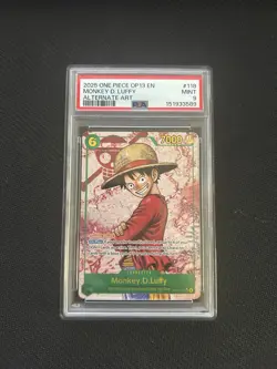 Namco One Piece CCG Monkey D. Luffy OP13-118 Alt Art Foil Secret Rare PSA 9 - Image 1