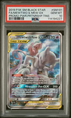 2019 POKEMON SM BLACK STAR PROMO #SM191 FULL ART/MEWTWO & MEW GX PSA 10 - Image 1