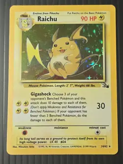 Pokemon Raichu 14/62 Fossil Holo Rare LP Light Played WOTC Vintage - Image 1