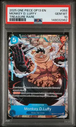 2025 ONE PIECE OP13 058 CARRYING ON HIS WILL MONKEY D LUFFY TREASURE RARE PSA 10 - Image 1