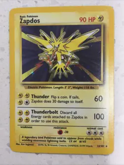 Zapdos Holo Rare 16/102 Vintage 1999 Base Set WOTC Pokemon Card TCG VLP/NM - Image 1