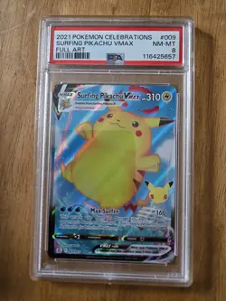 PSA 8 2021 Pokemon Celebrations Surfing Pikachu VMAX #009 Full Art Holo - Image 3