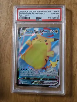PSA 8 2021 Pokemon Celebrations Surfing Pikachu VMAX #009 Full Art Holo - Image 4
