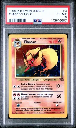 PSA 6 Flareon Holo 3/64 Jungle 1999 Pokemon Card - Image 1