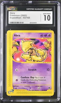 CGC 10 GEM MINT Abra 2002 Expedition 93/165 Pokemon Card - Image 1