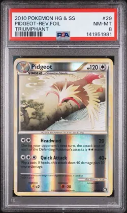 2010 Pokemon HGSS Triumphant #29 Pidgeot Reverse Foil PSA 8 Card Trusted Seller! - Image 1