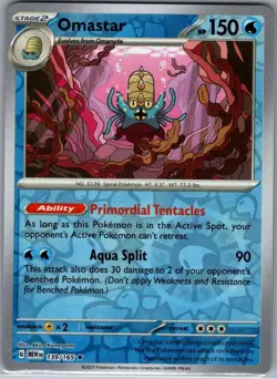 Omastar 139/165 Reverse Holo SV: Scarlet & Violet 151 - Pokemon Card - NM - Image 1