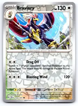 Pokemon Braviary SV08: Surging Sparks (SSP) Uncommon Reverse Holo 153/191 NM - Image 1