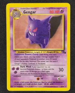 Gengar 20/62 Rare Fossil Unlimited Pokemon Card - Image 1