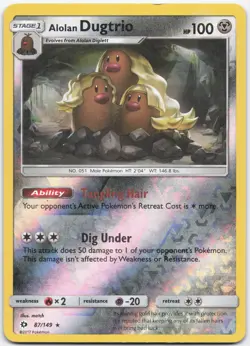 Alolan Dugtrio 87/149 Holo Holo Rare SM Base Set Pokemon Reverse Holo LP - Image 1