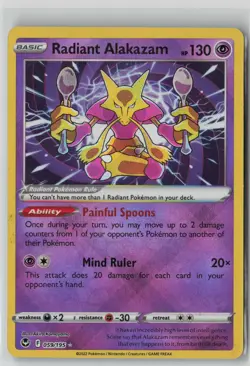 Radiant Alakazam 059/195 Radiant Rare Silver Tempest Pokemon LP - Image 1