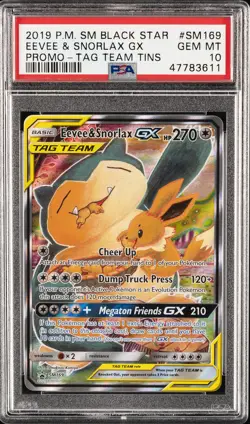 2019 POKEMON SM BLACK STAR PROMO #SM169 FULL ART/EEVEE & SNORLAX GX PSA 10 - Image 1