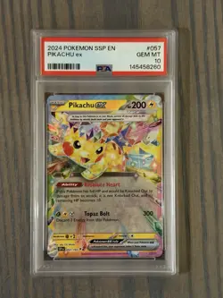 2024 POKEMON SSP EN-SURGING SPARKS #057 PIKACHU EX PSA 10 - Image 1