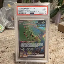 Pokemon SV05 Temporal Forces Iron Leaves ex 203/162 SIR Holo PSA 9 - Image 1
