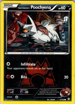 Team Magma's Poochyena 17/34 Common Double Crisis Pokemon Damaged - Image 1