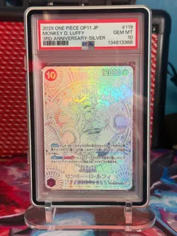 SILVER GEAR 5 MONKEY D. LUFFY One Piece OP11 3rd Anniversary Japanese 119 PSA 10 - Image 4