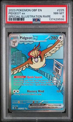 2023 Pokemon Obsidian Flames Special Illustration Rare Pidgeot ex #225 PSA 8 - Image 1