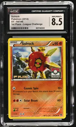 Solrock 64/146 1st Place League Challenge Xy Pokemon CGC 8.5 Nm/mint+ - Image 1