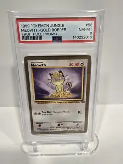 PSA 8 1999 POKEMON JUNGLE PROMO | FRUIT ROLL PROMO MEOWTH-GOLD BORDER 56 - Image 1