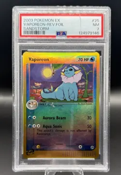 Pokemon Vaporeon 2003 EX Sandstorm Reverse Holo #25 PSA 7 CRACKED SLAB - Image 1