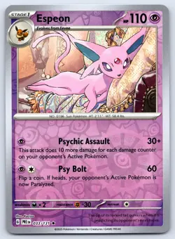 Espeon 033/131 Prismatic Evolutions Reverse Holo Pokemon NM - Image 1