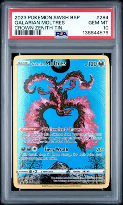 2023 POKEMON SWSH BLACK STAR PROMO CROWN ZENITH TIN #284 GALARIAN MOLTRES PSA 10 - Image 1