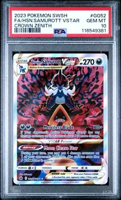 2023 POKEMON SWORD AND SHIELD CROWN ZENITH #GG52 FA/HSN.SAMUROTT VSTAR PSA 10 - Image 1