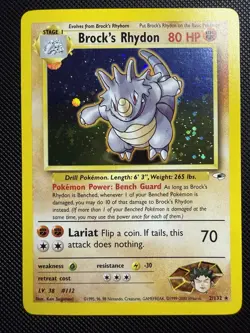 Brock's Rhydon 2/132 Holo Rare Gym Heroes Pokemon Near Mint - Image 1
