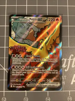 Pokemon Team Rocket's Moltres EX Full Art Holo Destined Rivals 208/182 Stamp - Image 1