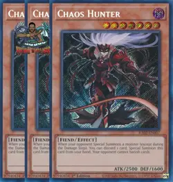 Yugioh! 3x Chaos Hunter RA02-EN007 Secret Rare 1st Ed NM - Image 1