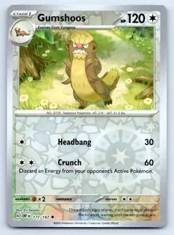 Pokemon Gumshoos Obsidian Flames OBF UC REVERSE HOLO 177/197 NM - Image 1