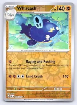 Pokemon Whiscash Obsidian Flames OBF UC REVERSE HOLO 109/197 NM - Image 1