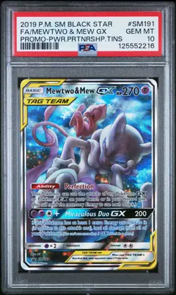 2019 POKEMON SM BLACK STAR PROMO #SM191 FULL ART/MEWTWO & MEW GX PSA 10 - Image 1