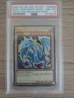 2022 YU-GI-OH TIN OF THE PHARAOHS GOD 1ST ED #EN266 BLUE EYES WHITE DRAGON PSA 8 - Image 1