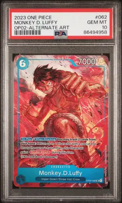 2023 One Piece Monkey D Luffy Alt Art OP02-062 Paramount War PSA 10 English - Image 1