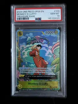 2024 One Piece OP08 EN Treasure Rare #109 Monkey D Luffy PSA 10 GEM MINT - Image 1