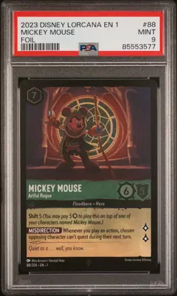 Disney Lorcana First Chapter Mickey Mouse Artful Rogue Foil #88 PSA Mint 9 - Image 1