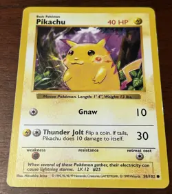 Pokemon Pikachu Card Red Cheek Shadowless 58/102 Base Set Rare - Image 1