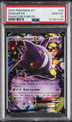 2014 POKEMON XY PHANTOM FORCES #34 GENGAR EX PSA 10 - Image 1