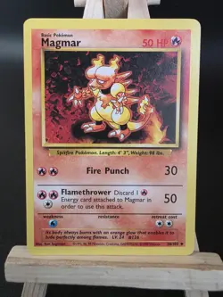 Pokemon TCG Magmar 36/102 - English Base Set Non Holo Uncommon Card LP+ NM - Image 1