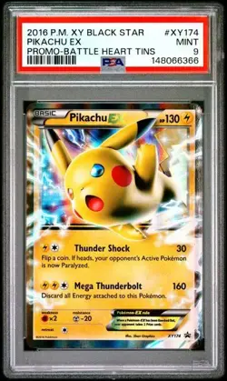 PSA 9 Mint 2016 POKEMON XY BLACK STAR PROMO BATTLE HEART TINS #XY174 PIKACHU EX - Image 1