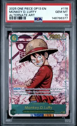 2025 ONE PIECE OP13-CARRYING ON HIS WILL ALTERNATE ART MONKEY D. LUFFY PSA 10 - Image 1
