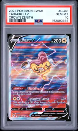 Pokemon Crown Zenith #GG41 Raikou V Full Art PSA 10 - Image 1