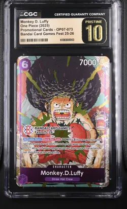 One Piece Afro Monkey D. Luffy Promo OP07-073 Bandai Card Fest CGC PRISTINE 10 - Image 1
