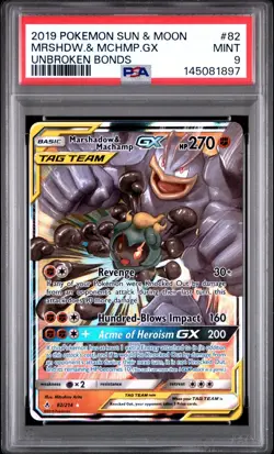 PSA 9 Marshadow & Machamp GX Unbroken Bonds 2019 Pokemon Card #82 - Image 1