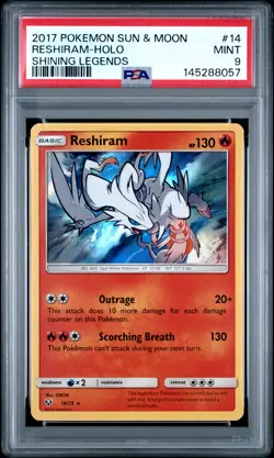 2017 POKEMON SUN & MOON SHINING LEGENDS #14 RESHIRAM-HOLO PSA 9 - Image 1