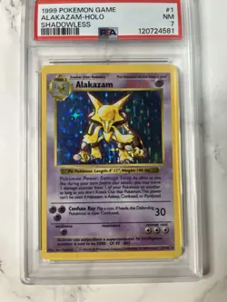 Pokemon Base Set Shadowless Alakazam Holo #1 - PSA 7 - Image 1