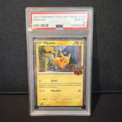 Pikachu Trick or Trade 2024 Cosmos Holo Card 018/091 PSA 10 - Image 1